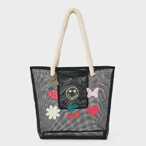 Girls' Mesh with Icons Swim Tote - art class™ Black: Softside Handbag.